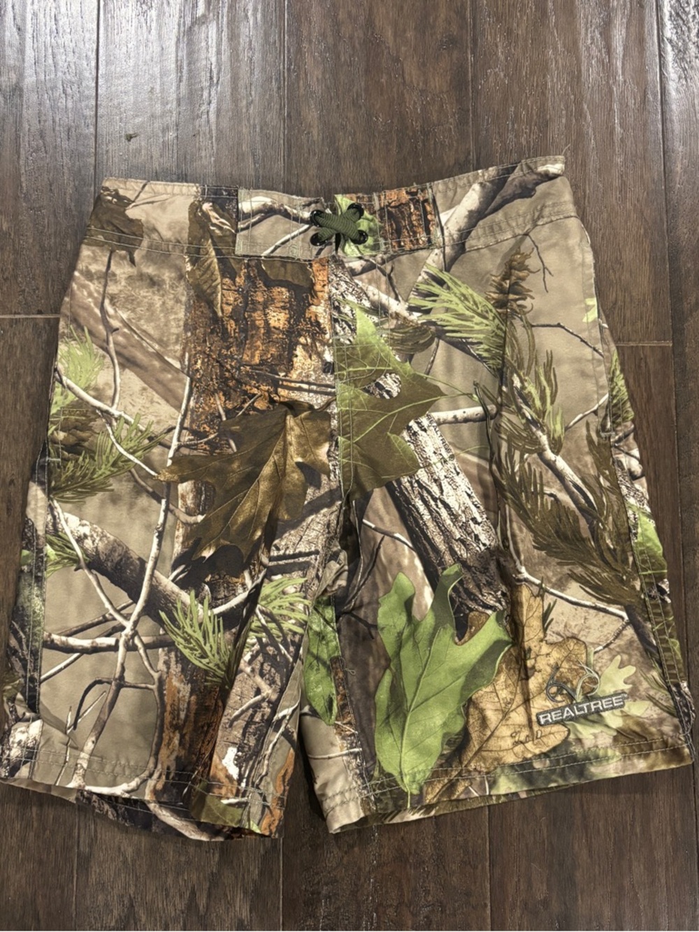 Realtree Kids Camo Swim Trunks in Brown and Green